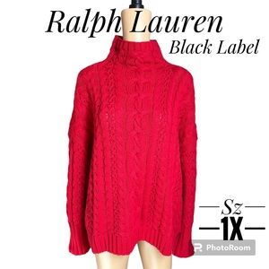Ralph Lauren Black Label red cable knit turtle neck oversized sweater sz 1 X